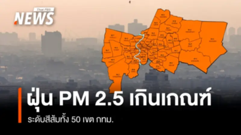 กทม.เผชิญวิกฤตฝุ่น PM2.5 เกินค่ามาตรฐานทุก 50 เขต ระดับสีส้มกระทบสุขภาพ