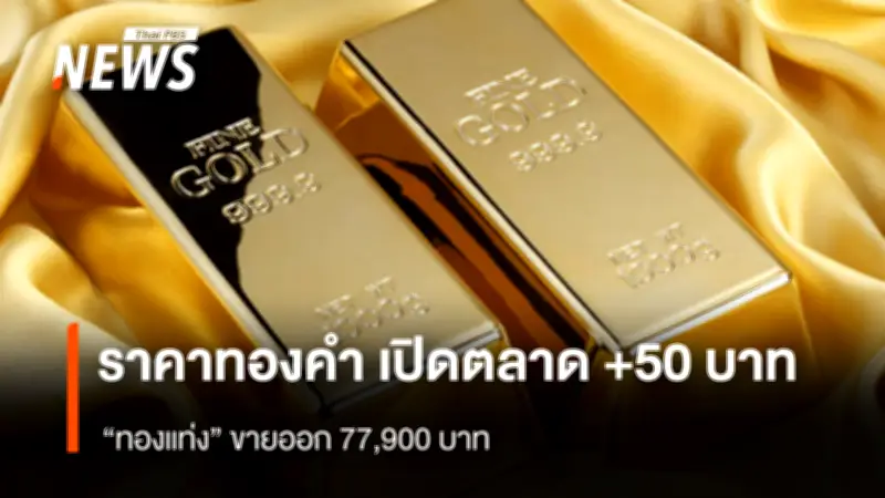 ราคาทองคำเปิดตลาดบวก 50 บาท ทองแท่งขาย 77,900 บาท ทองโลกทรงตัวหลังดัชนีดอลลาร์ฟื้น