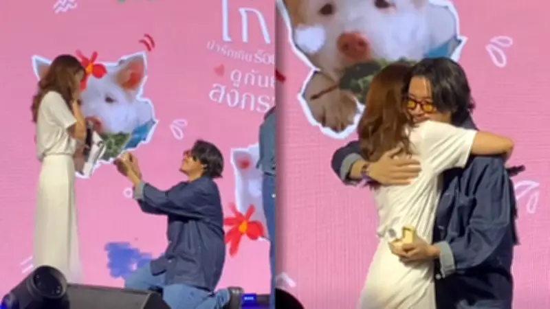 เซอร์ไพรส์! บาส ณัฐวุฒิ คุกเข่าขอแต่งงานแฟนสาวพิธีกรกลางเวที หลังคบกัน 13 ปี