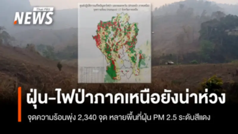 ภาคเหนือเผชิญวิกฤตไฟป่า-ฝุ่นพิษ พบจุดความร้อน 2,340 จุด ค่าฝุ่น PM2.5 พุ่งสูงเกินมาตรฐาน