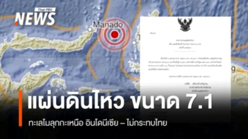 แผ่นดินไหวรุนแรง 7.1 ริกเตอร์ในทะเลโมลุกกะเหนือ อินโดนีเซียประกาศเตือนสึนามิ