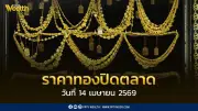 ราคาทองปิดบวก 600 บาท 14 เม.ย. 69 ทองแท่งขายออก 72,600 บาท/บาททองคำ