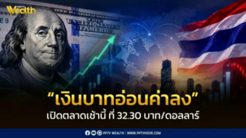 ค่าเงินบาทเปิดเช้านี้อ่อนค่าลงแตะ 32.30 บาทต่อดอลลาร์ จับตาเจรจาหยุดยิงสหรัฐฯ-อิหร่าน