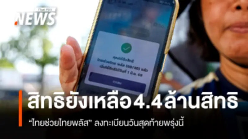 ไทยช่วยไทยพลัสเหลืออีก 4.4 ล้านสิทธิ ลงทะเบียนถึงพรุ่งนี้ 22.00 น.